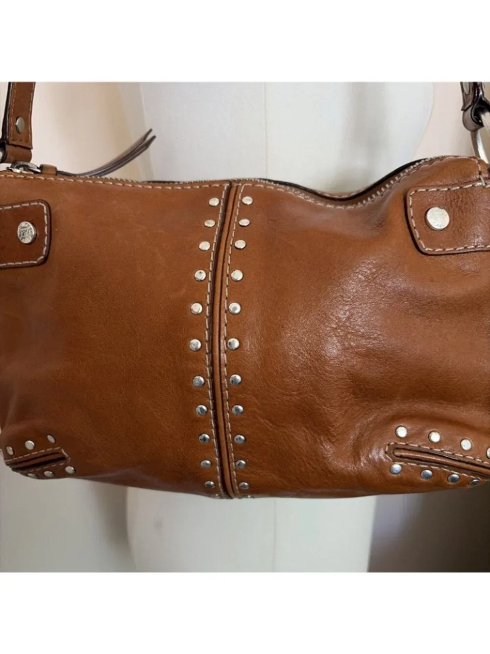 Michael Kors Astor Leather Mini Shoulder Bag Brown Gunmetal Studs VTG Y2K 2005
